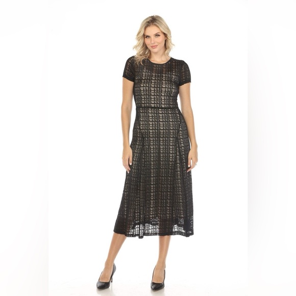 Johnny Was Jade black plaid shortsleeve midi A-line Dress Wedding Party Guest - Picture 15 of 16